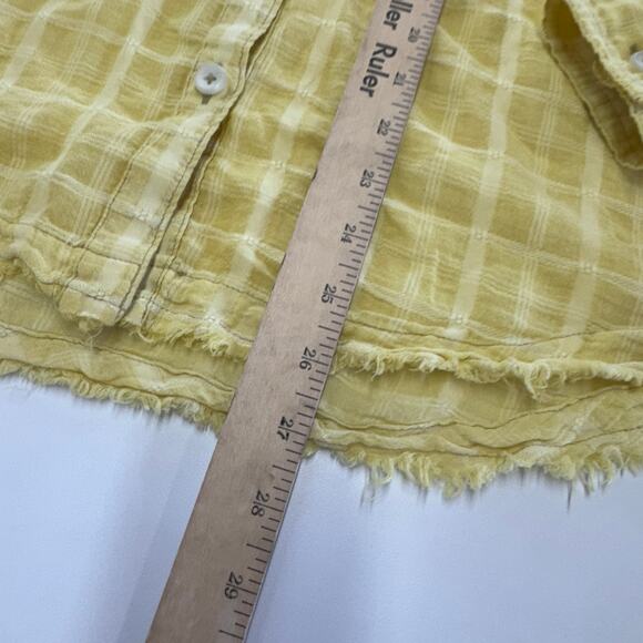 Free People Top Womens Medium Yellow Loveland Button Down Raw Hem Cotton - Picture 11 of 12
